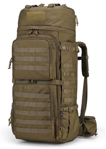 Mardingtop 75L Molle Hiking Internal Frame Backpacks with Rain Cover for Camping,Backpacking,Travelling(Khaki)