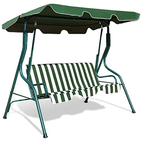 GOPLUS - Balancín de jardín de 3 plazas, Columpio de Exterior con toldo, reclinación Ajustable, Cojines de Asiento y Respaldo, de poliéster y Acero, 163 x 119 x 154 cm, Color Verde