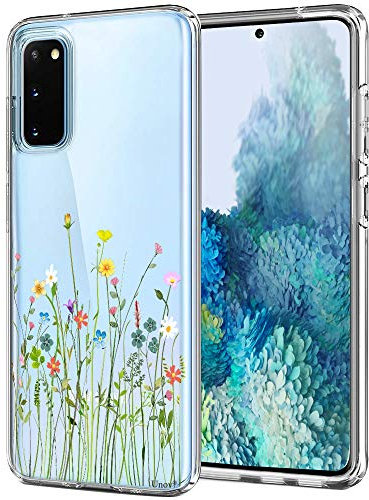 Unov Hülle Kompatibel mit Galaxy S20 Hülle klar Transparent Schlanke Schutzhülle Weich TPU Stoßstange Geprägtes das Muster Stoßdämpfung 6.2 Zoll (Blumen Blumenstrauß)