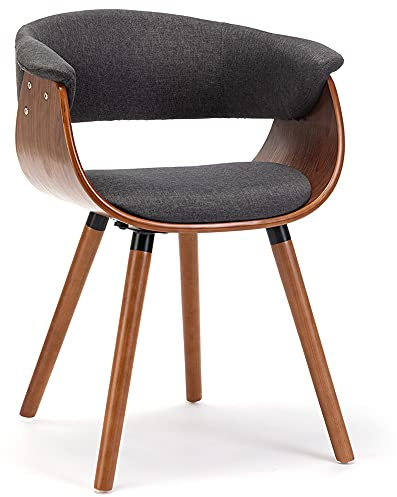 Mingone Esszimmerstühle Holz Küchenstühle Retro Polsterstuhl mit Armlehnen Design Stuhl Linen Stoff Sitze und Massivholz Grau