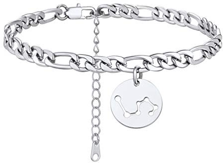 PROSTEEL Damen Fußkette Edelstahl Sternzeichen Löwe Fußettchen Figarokette 22+5cm mit Anhänger schicke Strand Fuß Schmuck Accessoire für Mädchen Geburtstag