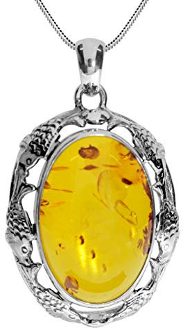 Kette mit Anhänger - Fischland 41x25 mm - Silber 925/000 - Bernstein