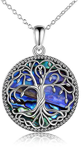 YFN Baum des Lebens Halskette 925 Sterling Silber Abalone Muschel Keltisch Anhänger Mode Schmuck Geschenke für Damen Mädchen Mutter Tochter