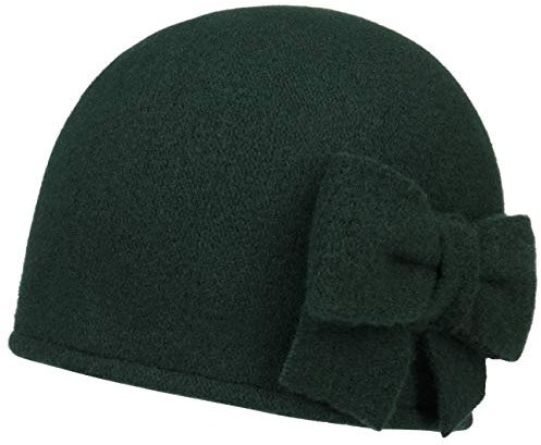 Barascon Calima Damenmütze Rundliche Wintermütze aus Wolle mit Schleifenapplikation Made in EU Herbst Winter dunkelgrün One Size