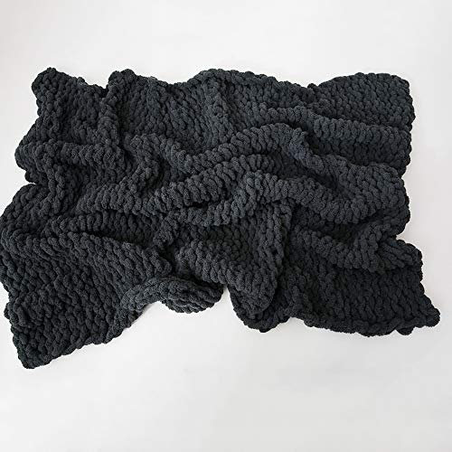 MANG Gestrickte Decke Handgefertigtes Grobe Strickdecke Wolle Garn Arm Kuscheldecke Große Klobige Stricken Decke, Schwarz/Rosa/Grau/Weiß, 100 X 120cm