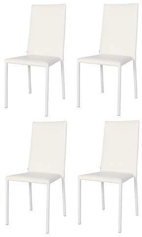 t m c s Tommychairs - Set de 4 Sillas apilables Modelo Julia para Cocina, Comedor, Bar y Restaurante, Robusta Estructura de Acero Acolchada y tapizada en Polipiel Blanca