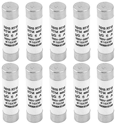 6A Fusibile 10x38mm, 10Pcs Fusibile Del Cilindro Della Capacità Di Rottura 100Ka Con Sostituzione Del Fusibile Del Tubo Della Cartuccia In Ceramica Dell'Indicatore, Componenti Elettronici, 380-500V AC
