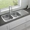 SÄUBER® 1180 x 480mm Stainless Steel Kitchen Sink 2.0 Double Bowl Inset Drop in Installation, Right Hand Drainer, 18/8 Grade Steel Sinks, Free Basket Strainer Waste