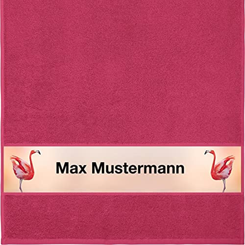 Manutextur Handtuch mit Namen - personalisiert - Motiv Flamingos - viele Farben & Motive - Dusch-Handtuch - Fuchsia - Größe 50x100 cm - persönliches Geschenk mit Wunsch-Motiv und Wunsch-Name