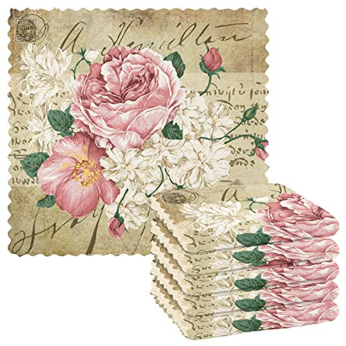 ALAZA Geschirrtücher, Küchenreinigungstücher, Vintage-Stil, Shabby-Chic, Rosa, Blumenmuster, super saugfähig, Küchentücher, fusselfrei, Bar, Geschirrtuch, Küchenzubehör, Set von 15,5 x 27,9 cm