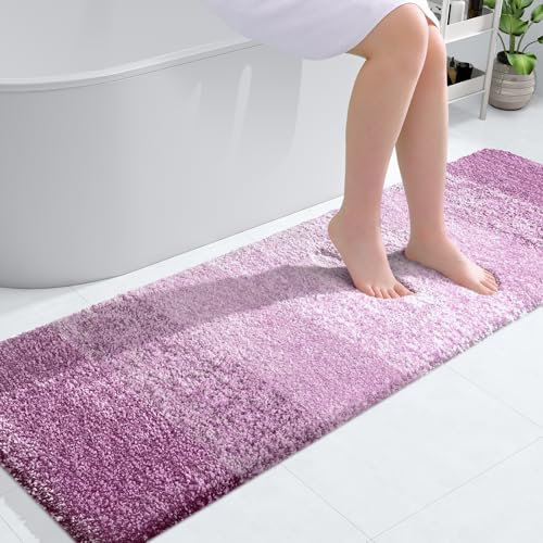 OLANLY Badezimmerläufer, extra weich, saugfähig, Mikrofaser-Badteppich, Gummi-Rückseite, schnell trocknend, waschbar, Badematten für Badezimmerboden, Badewanne, Dusche und Heimdekor-Zubehör, Rosa-Lila
