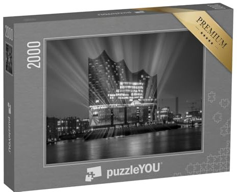 puzzleYOU: Puzzle 2000 Teile „Panorama des Hamburger Hafens bei Nacht“ – aus der Puzzle-Kollektion Architektur, Elbphilharmonie