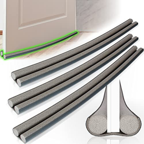 3X Zugluftstopper mit Doppeldichtung Türbodendichtung Luftzugstopper Tür Schutz vor Kälte & Lärm 93 cm (03 Stück)