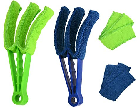 Heilmetz 4 Stück Heizkörperreiniger, hand waschbarer Mikrofaser Heizkörperbürste abnehmbaren, Staubwedel für Jalousien, Rollos und Lamellen, Reinigungsbürste mit 4 Ersatz-Mikrofaser-Hüllen (Grün&Blau)
