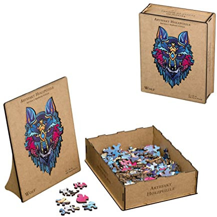 Philos 9020 - Artefakt Holzpuzzle Wolf, 206 Teile, in Holzbox