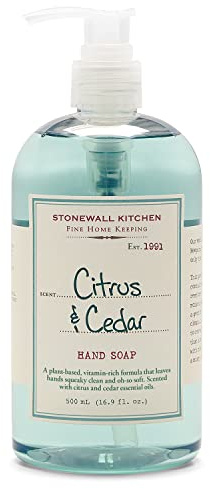 Stonewall Kitchen Citrus & Cedar Handseife, Flüssigseife mit Zitrusduft, Zedernholz und Moschus, pflanzliche Pflegeformel mit ätherischen Ölen, dekorative Hand Soap im Spender für Bad und Küche