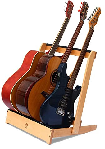 Gitarrenständer Guitar Stand Gitarrenhalter Gitarrenständer aus Holz für Gitarrenkoffer, Boden Universell groß Bass-Display-Aufbewahrungshalter-Rack, Startseite Schlafsaal Studios (Size : 3 Guitars)