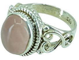 Navya Craft Rosenquarz-Stein-Silberring | 925 Sterling Silber Handgefertigter Statement-Versprechensring für Frauen | Natürlicher Edelstein Boho Schmuck | Januar Geburtsstein | Geschenk für Sie