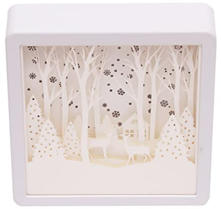 CIM 3D Papercut Lightbox - SQUARE Snowy Woodland - Maße: 16x5x16cm - Wald Shadowbox Wohnaccessoire - Schnitzlampe aus Papier - Nachtlicht - einzigartige Dekoration für Fensterbänke und Regale