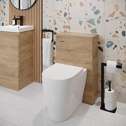 Affine® Forma Modern Bathroom Cloakroom Back to Wall BTW Toilet WC 500mm Slim Furniture Unit D Shape Pan Soft Close Seat, Dual Flush Cistern, Oak Wood