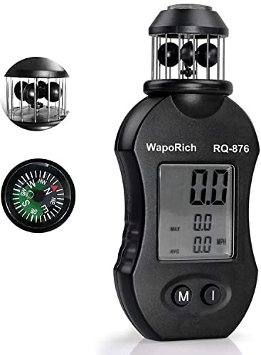 WapoRich Mini Windmesser, 360° Cup-Anemometer Handheld Windmessgerät misst Windgeschwindig 0,7–42 m/s mit Kompass für Segeln, Jagd, Drohnenflug RQ-876
