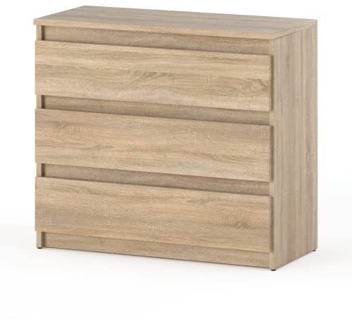 MRBLS Kommode mit 3 Schubladen Sideboard Schubladenschrank Kleiderschrank Modern Möbel mit Schubladen für Ihr Schlafzimmer (Sonoma) – 80 x 71,5 x 33,5 cm (B/H/T)