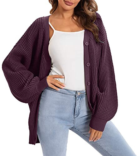 HHMY Cardigan da donna, corto, estivo, da donna, a maglia grossa, in tinta unita, a maniche lunghe, cardigan, corto, per adolescenti, ragazze, a spalla, viola., S