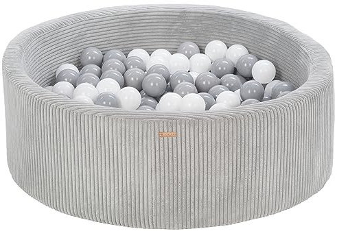 Piscine à balles ronde en velours côtelé avec 200 balles 90 cm (Couleur de la piscine/de balles: gris/blanc,gris)