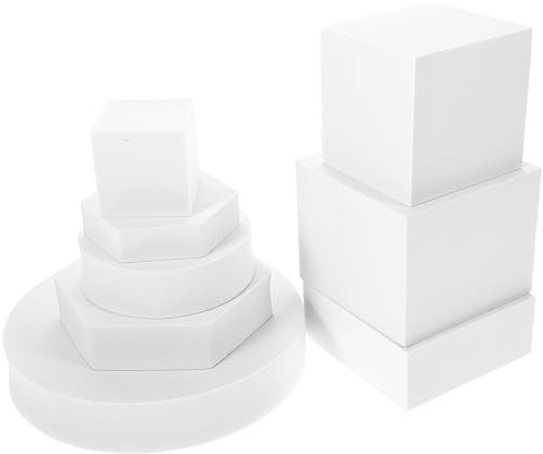 Abaodam 8pcs Geometric Three-Dimensional Ornaments Makeup Tool Jewelry Geometric Cube Display Riser Stand Jewelry Photography Props Polymer Foam Geometry Block Make up White