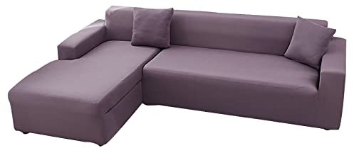 GUYIRT Copridivano Con Penisola 2 Pezzi, Alto Allungamento Copridivano Angolare Con Penisola Per 5 6 Posti, Tessuto Spandex Telo Copridivano Angolare Protezione Morbida -Viola-3+2 posti