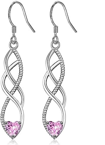 MASOP Ohrringe Silber 925 Hängend Unendlichkeitszeichen AAA Zirkonia Rosa Herz Hängeohrringe Lange Infinity Ohrhänger Hochzeit Schmuck für Damen Frauen Braut