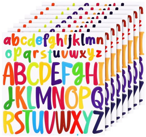 416 Stück Buchstaben Aufkleber, 8 Blatt 2,5cm 5cm Kleine Großbuchstaben Selbstklebend Wasserfest Vinyl Alphabetaufkleber für Scrapbooking Briefkasten Poster Basteln (Bunt)