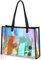 Aliceset Große holografische transparente Tragetasche mit Ledergriffen, schillerndes PVC, Strandtasche für Arbeit, Stadion, Reisen, Schwarz, 15 x 11 x 4.3 inches/ 28 x 11 x 38 cm