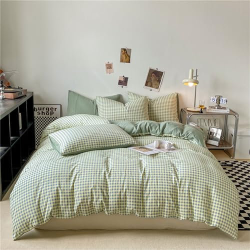 Odot 3 Pieces Parure de Lit Imprimé Plaid, Ensemble de Literie avec Housses de Couettes et 2 Taies D'oreillers 48x74cm, Set de Housse de Couette pour 1~2 Personnes (150x200cm,Vichy Vert)