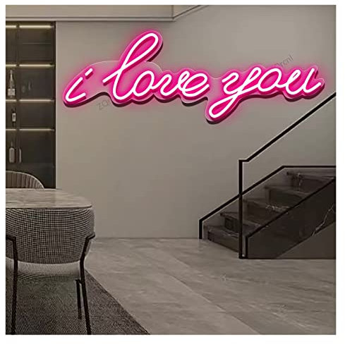 KHiry Neon Sign I Love You Personalized Custom Large Acrylic Light Up Neon Sign For Bedroom(Warm White 21.7x7.1in) (Pink 19.7x6.3in)