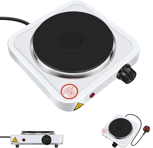Electric Hot Plates Hob with 5 Power Levels Hotplate Table Top Cooking Hob Cooker Hotplate Stove Cast Iron Heating Plate Portable for Home, Camping & Caravan (Single 1000W)
