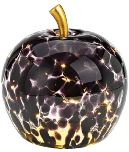 G. Wurm Dekoleuchte Apfel Leuchte (M) Glas, schwarz gepunktet, Apfel Lampe mit LED Lichterkette, Dekolampe, Tischleuchte, Apfellampe