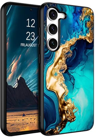 BENTOBEN für Samsung S23 Hülle, Handyhülle Samsung Galaxy S23 5G Case Leuchten im Dunkeln Slim Fluoreszenz Gold Blau Marmor PC Schale TPU Bumper Kratzfest Schutzhülle Hülle für Samsung S23 5G