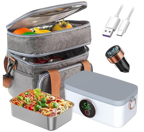 MeLtor Heated Lunch Box for Men Rechargeable and Cordless, Heated Lunch Box for Adults, Portable and Battery Powered 16000mAh Electric Lunch Box for Adults
