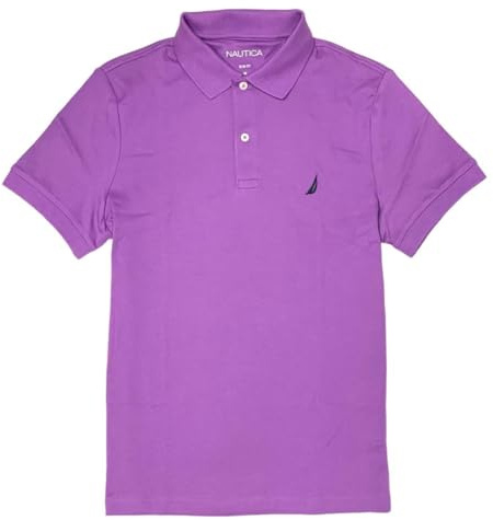 Nautica Polo da uomo classica a maniche corte in morbido cotone tinta unita, Viola, L