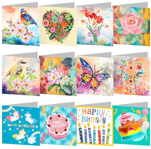 Demiawaking DIY 5D Diamond Painting Grußkarte Diamant Malerei Karten Weihnachtskarte Geschenkkarte mit Umschlag fuer Weihnachten Neujahr (12Pcs D)