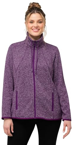Ulla Popken Damen Strickfleece Jacke mit Rautenmuster Sweatjacke, Dunkles Violett, 58-60