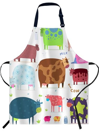 Smooffly Schürze mit Kühen, verstellbarer Hals, Latzschürze für Männer und Frauen, geeignet für Küche, Kochen, Kellnerin, Kochschürze, Kühe, 27x31 Inch