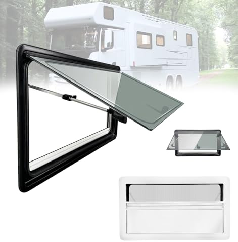 1100x550mm Wohnwagen Fenster Ausstellfenster mit Integriertem Rollo | Caravan Seitenfenster mit Fliegengitter für Wohnmobil und Camper Fenster – Externes Push Fenster für Alle Fahrzeugtypen