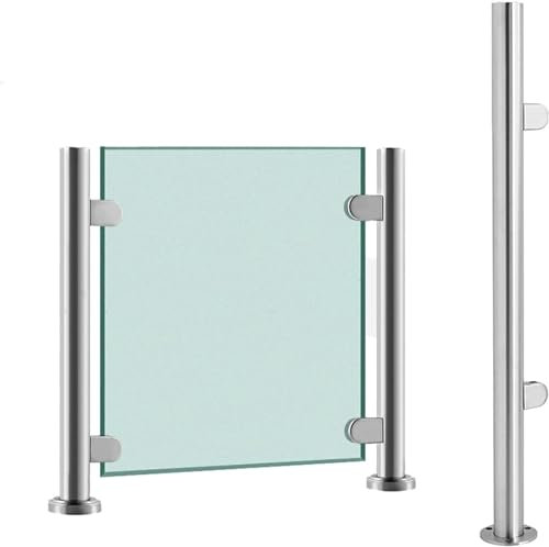 Geländerpfosten Glas Geländersystem 65cm - 105cm Edelstahl Balkongeländer Pfosten Rundes Glasgeländer Glasklemme Glashalter Balustradenpfosten Für Außentreppen Balkone(Color:End Post,Size:100cm)