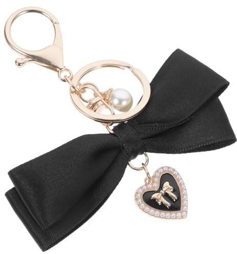 SOIMISS Porte-Clés Cœur En Chaîne Avec Nœud En Ruban Élégant Breloque De Sac Polyvalente En Tissu Métal Et Plastique Accessoire Décoratif Pour Sac À Main Et Clés Femme 3.9X3.5X0.4 Pouces