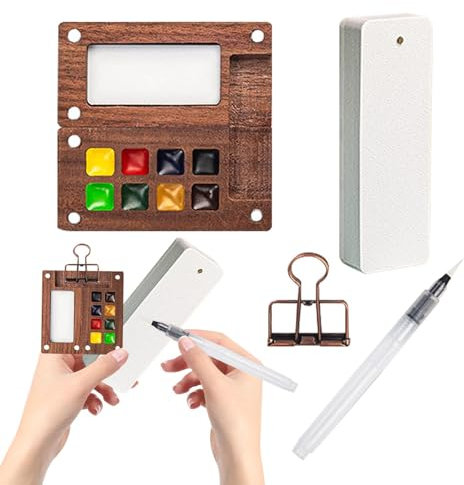 Paleta de pintura de acuarela, kit de paleta de pintura de viaje, Juego de viaje de paleta de madera, Paleta de pintura de viaje de madera, pequeño juego de pintura de acuarela portátil para exteriore