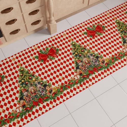 PETTI Artigiani Italiani - Christmas Kitchen Rug, Christmas Kitchen Runner, Non-Slip and Washable Christmas Kitchen Rug, 52x240 cm Red Nutcracker Christmas Rug, Made in Italy