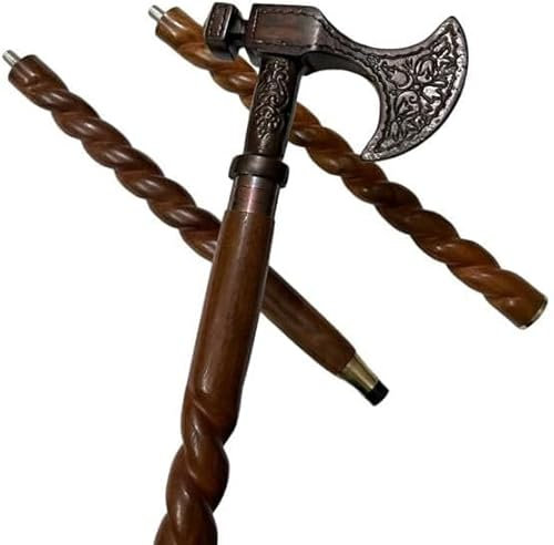 Nautical Brass Axe Handle Cane Walking Stick for Men and Women 37 Inch
