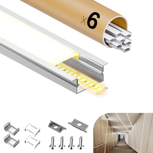 GEEKLUX Profilé LED 5 × 2M, Profilé Aluminium Led U-Forme 26.7 × 10mm, Profile Alu pour Ruban led, Diffuseur avec Couvercle Blanc Crème, Convient aux Bandes led Jusqu'à 15 mm (5 * 2M(10M))